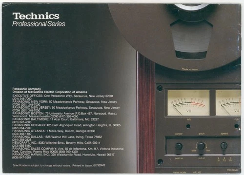 1979 Technics Professional Series Stereo Reel to Reel Turntable Speaker Catalog