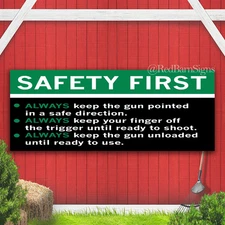 Safety First Gun Rules Indoor Outdoor Banner Sign with grommets