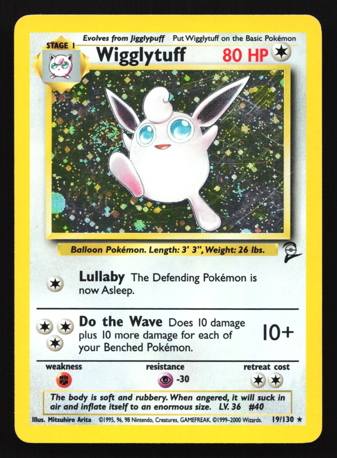 Pokemon Wigglytuff 19/130 WotC Base Set 2 Holo Rare HP - SWIRL