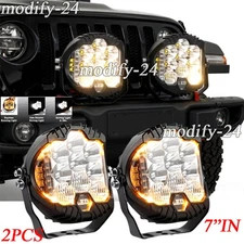 2PCS 7" inch Round LED Work Lights Bar Amber DRL Pods Fog Lamp Offroad Driving