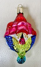Vtg Merck Family Old World Christmas Blown Glass Ornament Hummingbird Fuchsia 