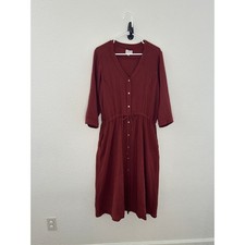 Honorine Georgia Red Gauze Cotton V-Neck Midi Dress Lagenlook Size Large