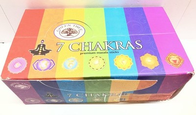 Green Tree 7 Chakras Incense Sticks (Retail Box, 12 Packs, 144 Sticks)