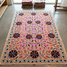 Handmade Suzani Embroidered Bedspread Floral Cotton Throw Blanket Boho Decor