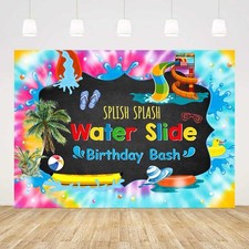 Water Slide Birthday Bash Backdrop 7x5ft Swimming Pool Tie Dye Party Decor