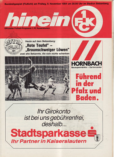 BL 84/85 1. FC Kaiserslautern - Eintracht Braunschweig - Zdjęcie 1 z 1