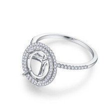 Sterling Silver 7x9mm Oval Semi Mount Double Halo Diamonds Wedding Jewelry Ring