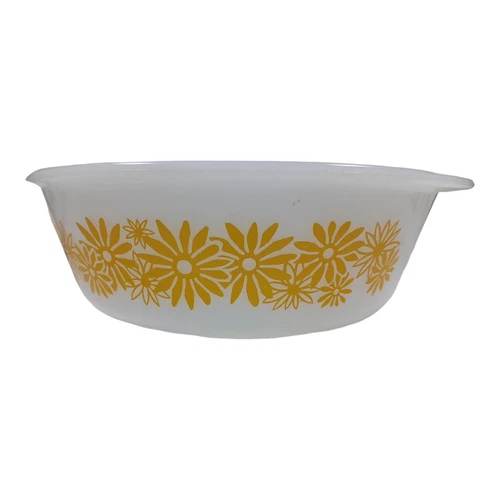 VTG Glasbake Ovenware Yellow Daisy Casserole Oval Dish 514 2 Quart Pyrex No Lid