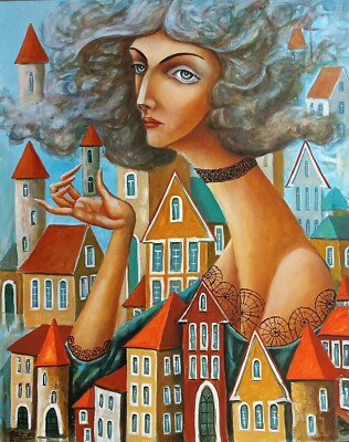 ORIGINAL PAINTING OIL canvas MODERN CONTEMPORARY ART by Pronkin 2024 HER TOWERS1