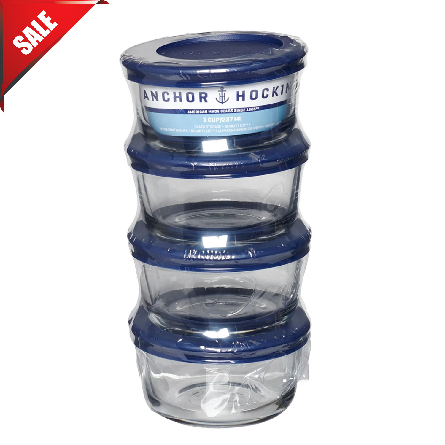 Glass Food Storage  Container w Lids Produce Saver Food 1 Cup Round Set of 4