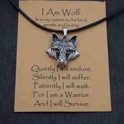 I Am Wolf Head Silver Plated Pendant Necklace Men Women Vintage Nordic Mythology