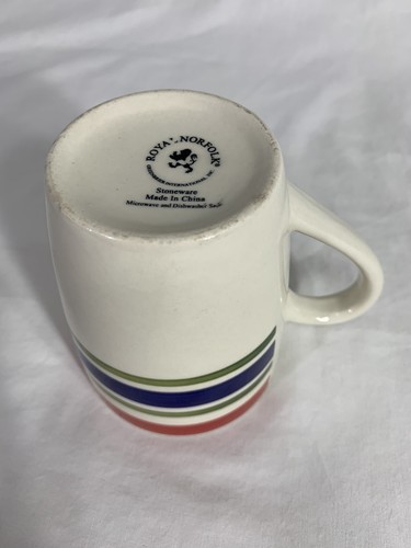 Vintage ROYAL NORFOLK Stoneware Coffee Cup Mug White-Blue-Red-Green Striped - Picture 7 of 10