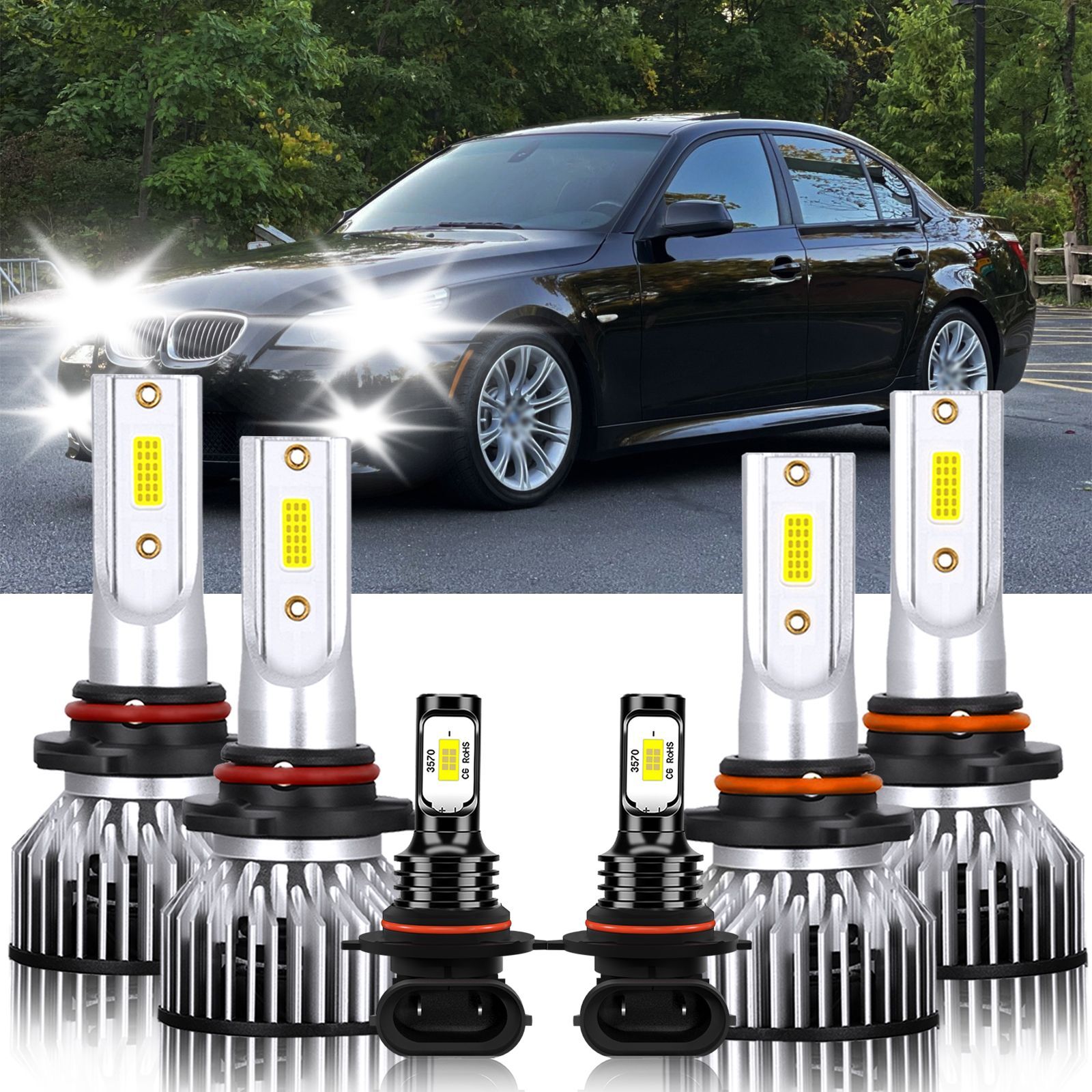 For BMW 535i 1991-1993 6Pcs 9005 9006 9145 LED Headlight Bulbs Fog light Combo