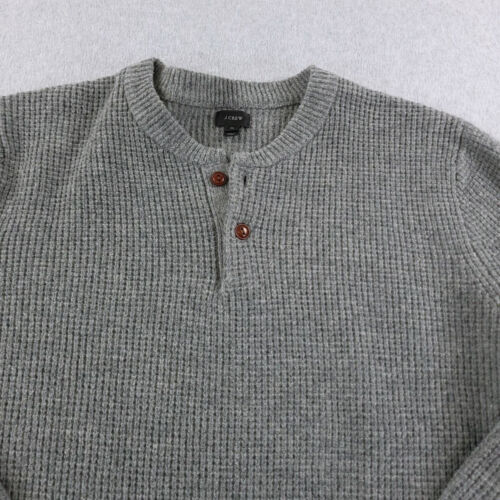J CREW Pullover Herren Extra Large XL grau Lammwolle Henley Waffel Strickpullover - Bild 2 von 12