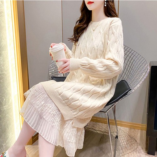 Women Jumper Dress Lace Trim Long 