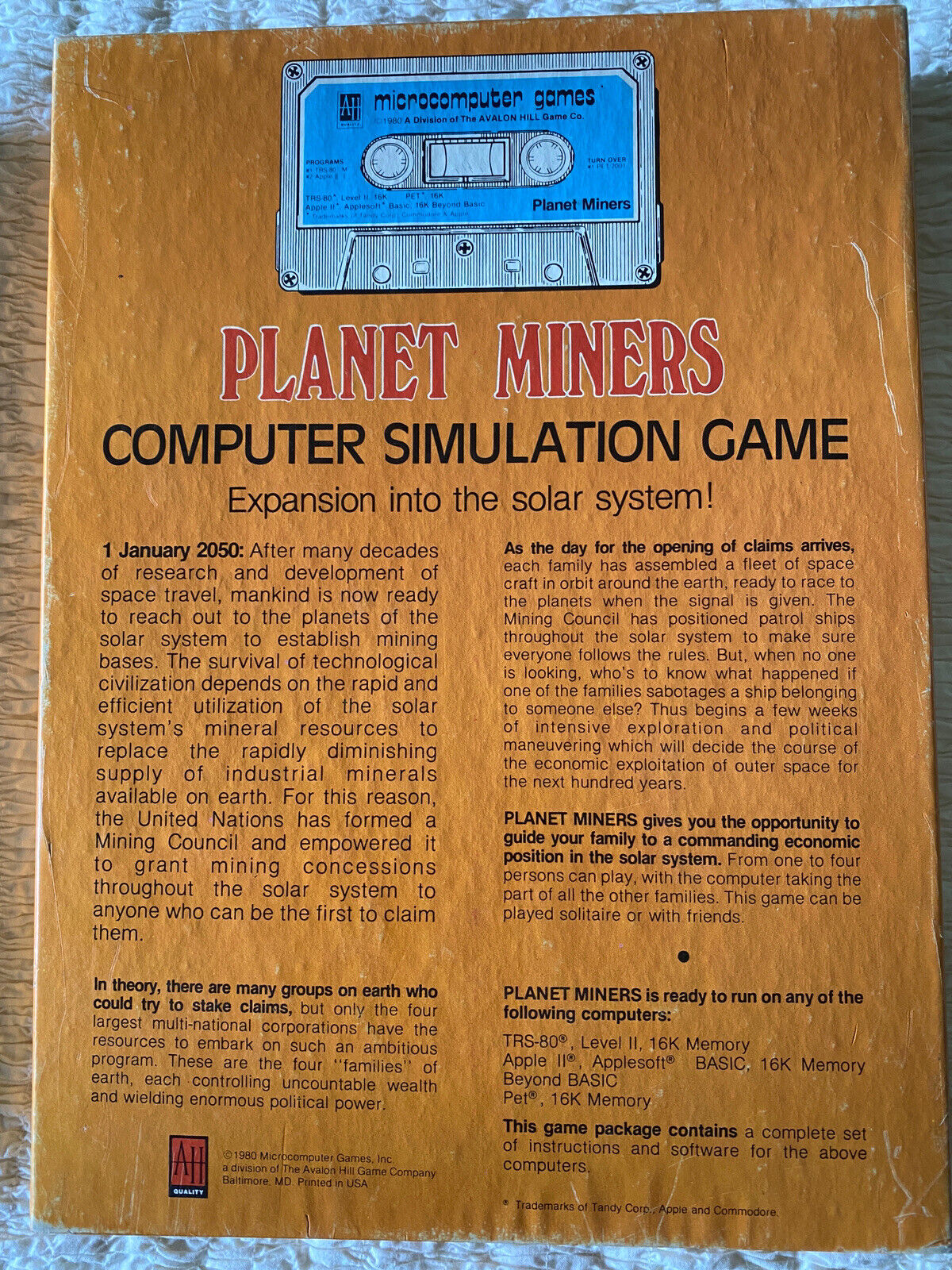 Planet Miners Apple II Cassette Computer Game 1980 Avalon Hill Game Co (in Box) Popularny sklep