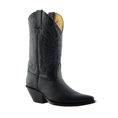 Herren Grinders Büffel Schwarz Leder Stiefel Slipper Western Cowboystiefel