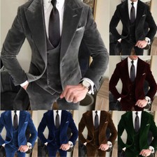 Vintage Velvet Men's Suit Wide Peak Lapel Formal Business Wedding Party Tuxedos