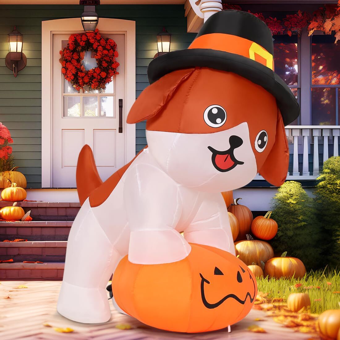 5.2 FT Thanksgiving Inflatables Dog Outdoor Decorations Blow Up Yard Cute Pup...