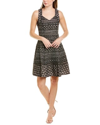 Donna Ricco Women's Printed Fit & Flare Dress Black Size 14