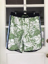 NAUTICA SWIM TRUNKS GREEN FLORAL BOARD SHORTS Tie Waist Mesh LINED Men s Sz 32