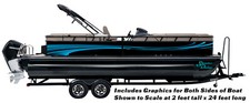 Bright Blue Black Curves Wave Vinyl Graphic Decal Bass Fishing Pontoon Wrap Boat