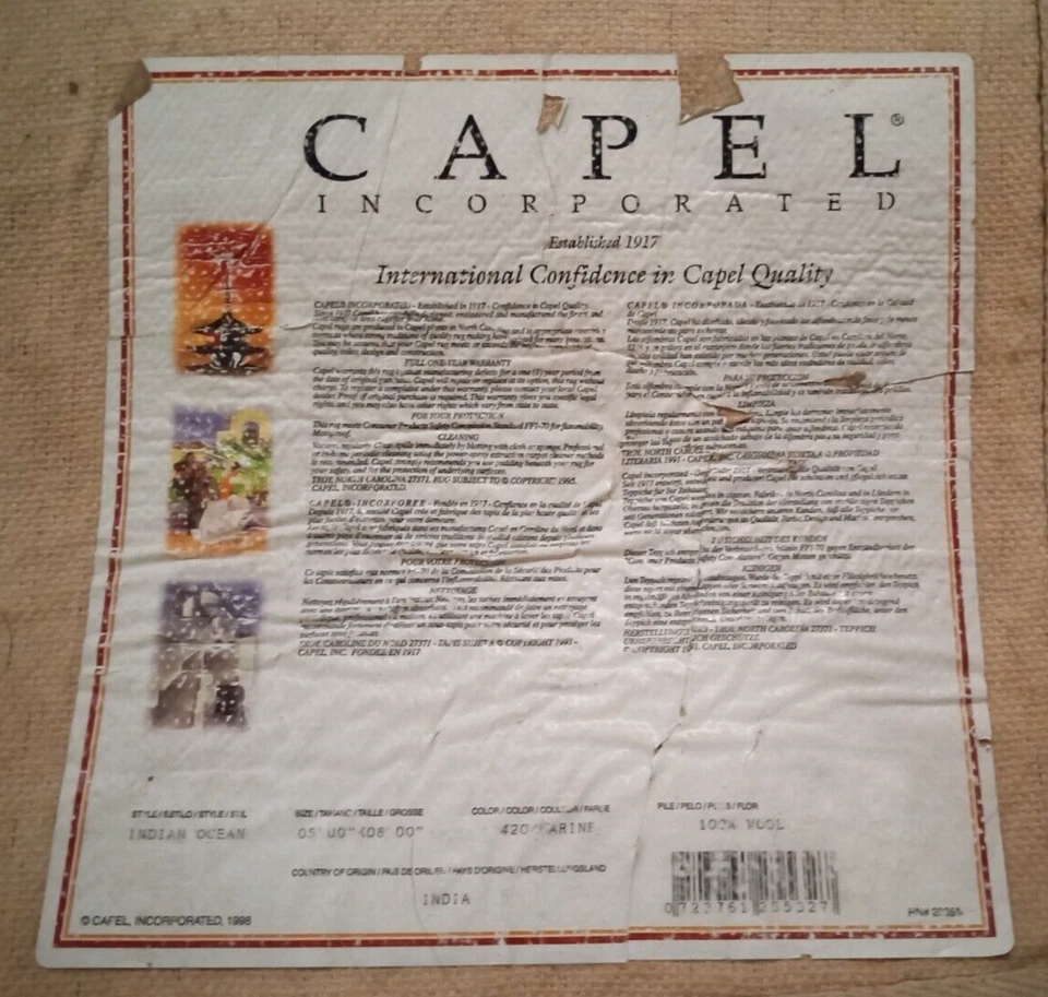 8'L x 5'W CAPEL Area RUG - 100% Wool - Made in India - Marine Blue - NY Pickup - Image 3 of 3