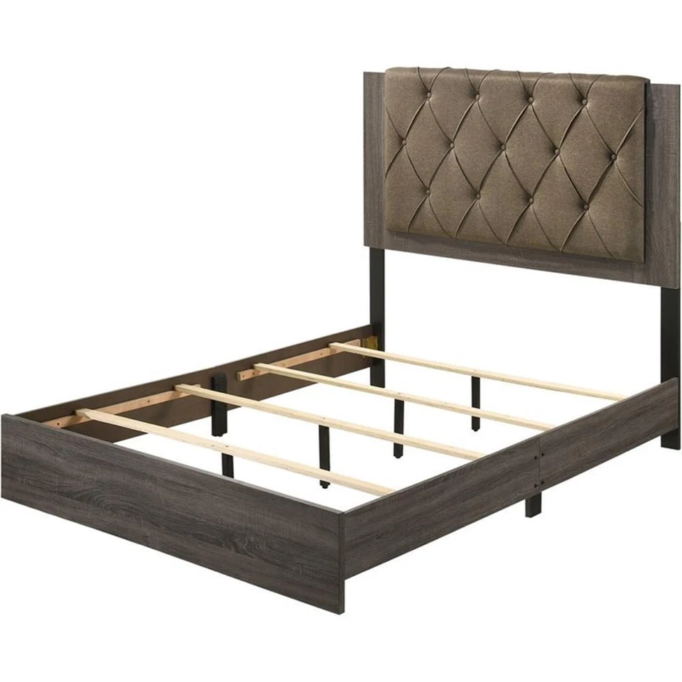 ACME Avantika Eastern King Bed in Fabric & Rustic Gray Oak - Image 2 of 3