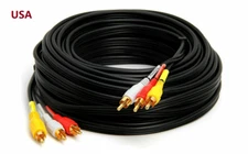 PTC 50ft 3 RCA Composite Video Audio Cable Yellow Red White AV Gold Plated RG59