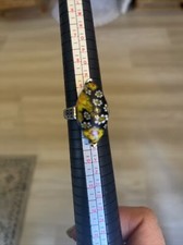 Murano Art Glass Cocktail Ring Size 10.25 Black Millefiori Stainless Steel