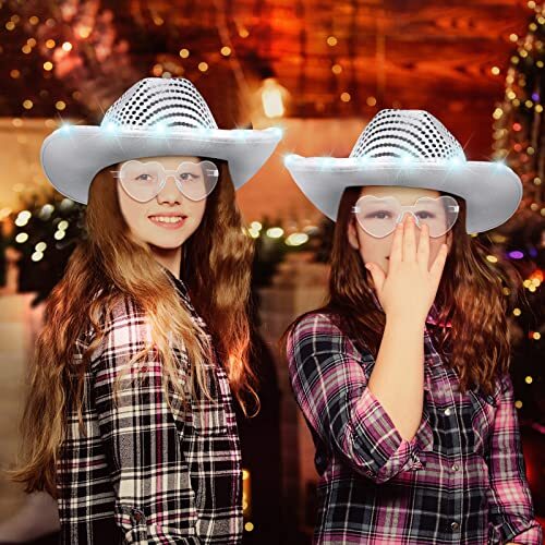 6 Set LED Cowboy Hat Light Up Glitter Cowboy Hat with  display picture 3