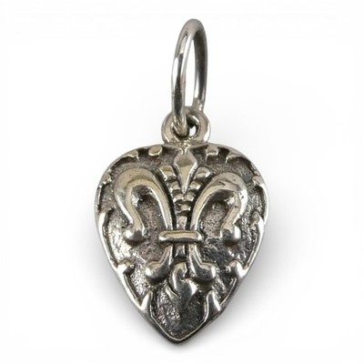 Sterling Silver Fleur-de-lis Heart Charm for Bracelet French Pendant Vintage New