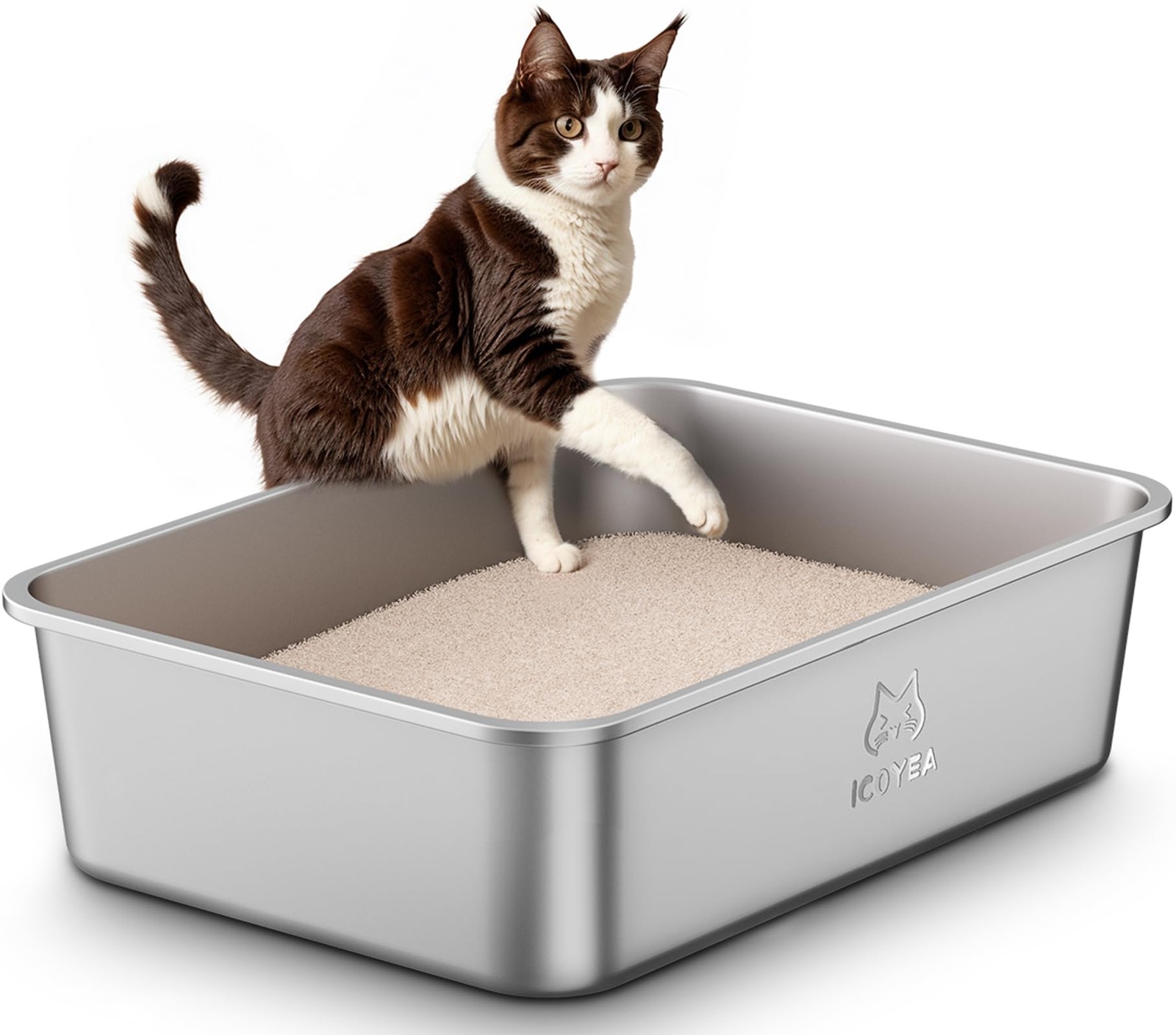 Lettiera Acciaio Inox per Gatti Lettiera Grande Aperta per Gatto Grandi Piccoli