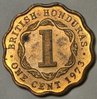 1973 BRITISH HONDURAS QEII 1 CENT KM 30 N 6414 AU UNC ISH SPOTS ORIGINAL