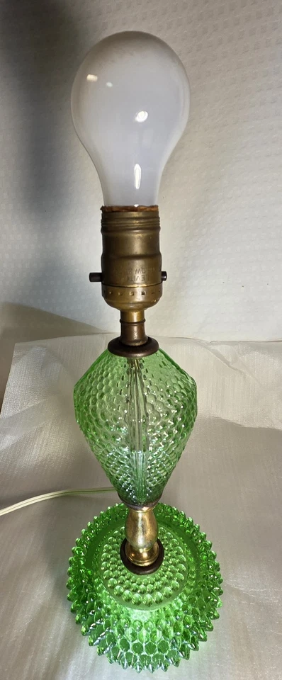 Westmoreland English Hobnail uranium glass & Brass Electric lamp 60" Cord 120v - Image 4 of 4