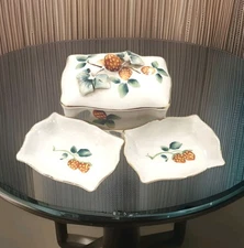 4 Pc Set Rare Signed Cloudberry Occupied Japan Ceramic Ucagco Box W/Lid, 2 Trays