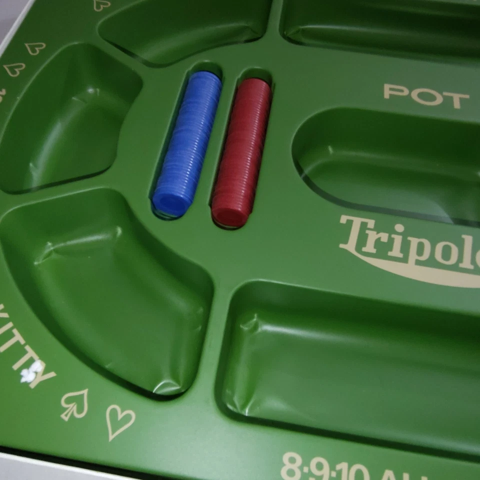 VTG 1960s Cadaco Tripoley Game Set Green Board Chips Cards Complete - Image 4 of 4