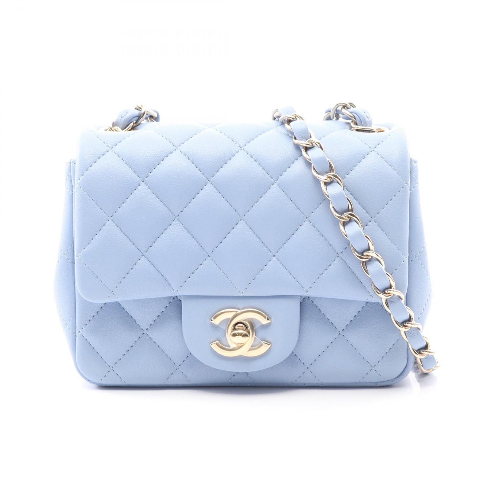 CHANEL Mini Matelasse chain crossbody Shoulder Bag Lambskin Blue Used Women GHW