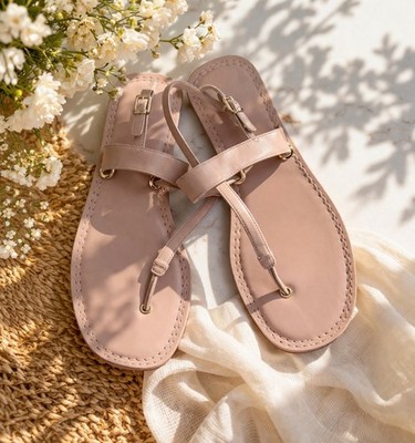 Aerosoles Slingback Thong Sandals Tan Gold Buckle Comfort Flat Women 9.5 NWOT