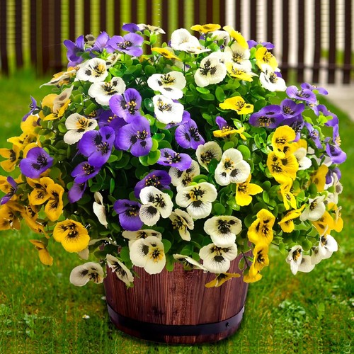 Artificial Flowers for Outdoors Fake Plants, 12pcs 12, Purplewhiteyellow