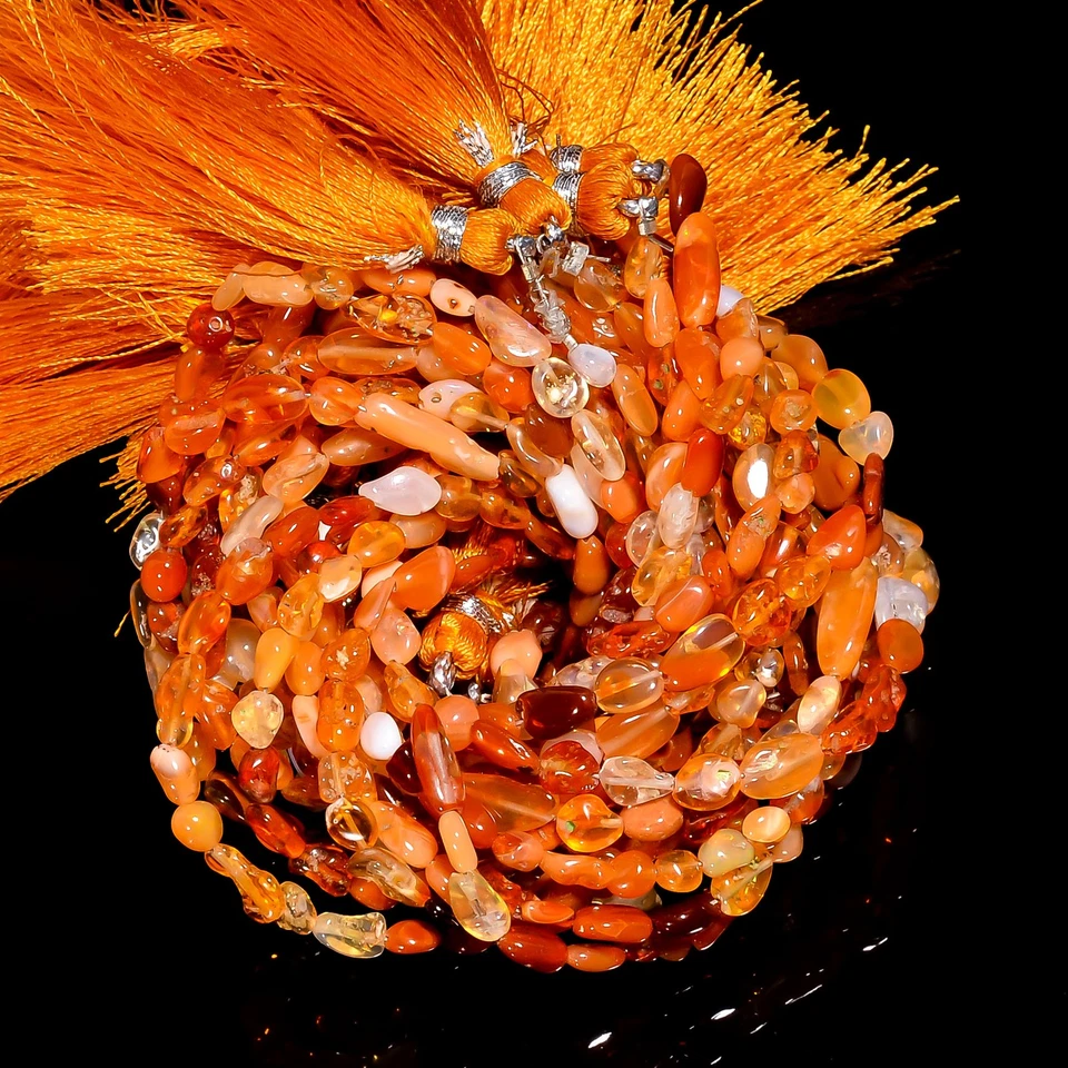 Mexican Fire Opal Gemstone Tumbled Smooth Beads 4X3 10X4 mm Strand 8.5" UGB-716 - Image 2 of 4