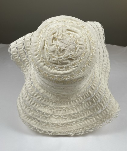 Cappello da sole vintage anni 50 panna rete tesa larga floppy zip tessuto zag - Foto 3 di 9