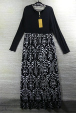Grecerelle Dress Womens Extra Large Black Damask Floral Maxi Long Sleeve