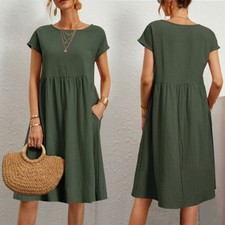Neu Damen Sommerkleid Kleid Kurzarm Lose Maxi...