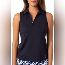 Golftini Womens Black Sleeveless Zip-Collar T...