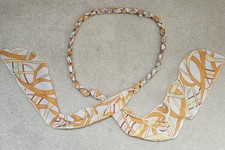Vintage Scarf Chain Belt Orange Multicolor Silver Tone Chain 30" Scarf 71"
