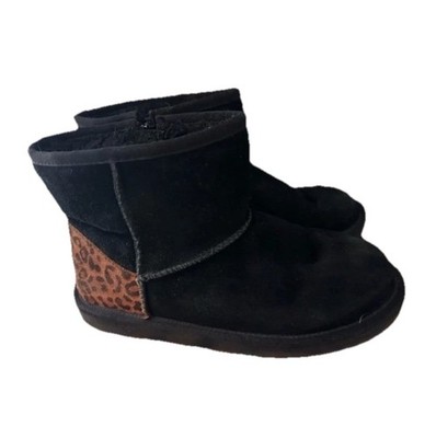 Koolaburra UGG Boots Kids Sz 3 Girls Short Shearling Winter Black Cheetah