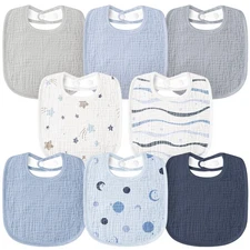 Muslin Baby Bibs 8 Pack Bandana Drool Bibs Soft Square Adjustable Baby Drooli...