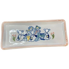 Vintage Louisville Stoneware Dairy Cows Farmer Wife Milk Bread Tray Peach Trim