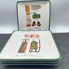 Angela Staehling Sketchbook Series Magenta Holiday Plates Mittens Sleds Set of 4